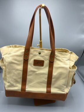 Montana West Lee Tote Purse Beige Canvas Laptop Bag Crossbody Adjustable Straps